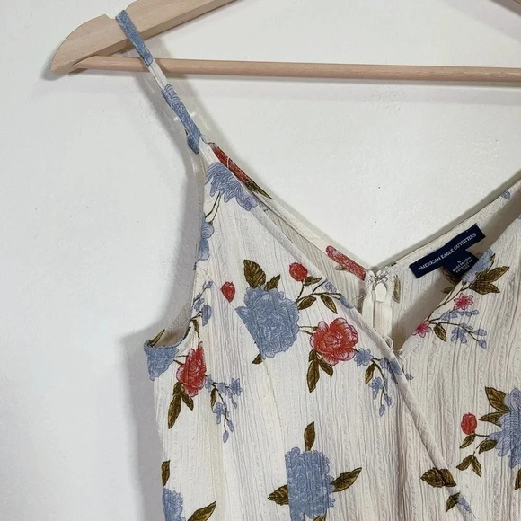 American Eagle White  Floral Wrap Front Wide Leg Jumpsuit - Picture 4 of 14